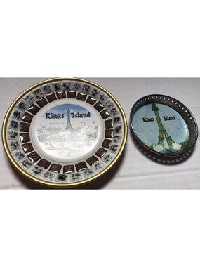Vintage Kings Island Amusement Park Trinket Souvenirs One Tile and One Tin Japan